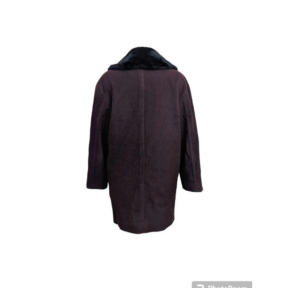Vintage Kristen Blake Wool Fur Trimmed Burgundy Button Pea Coat Size S - Picture 2 of 14